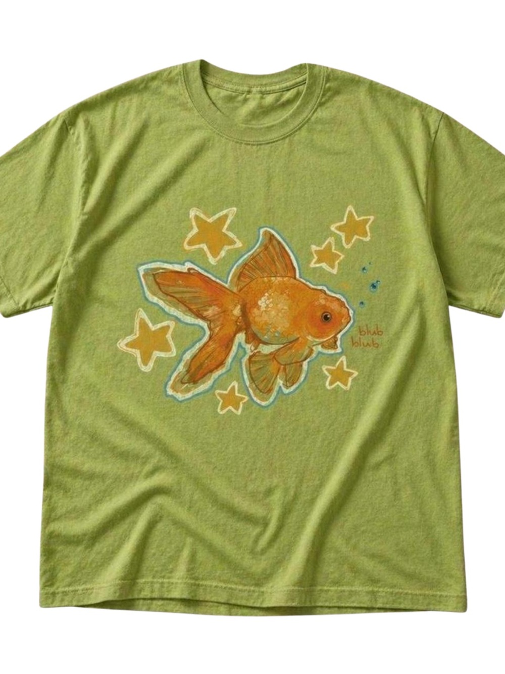 Gildan Lime Green Tee with Orange Goldfish Graphic, Gift For Her, For Him